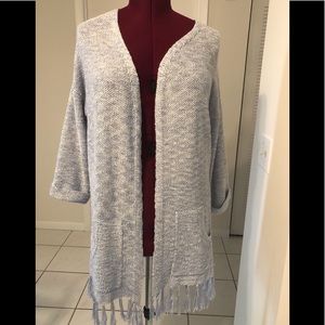 OLIVE & OAK BLUE/WHITE LONG OPEN CARDIGAN DUSTER M